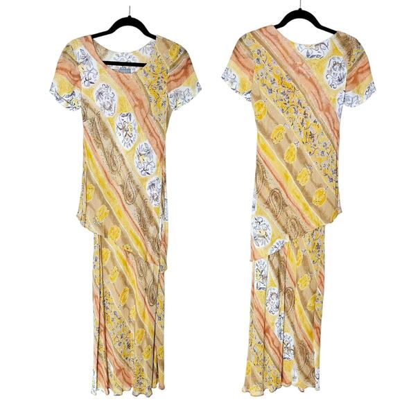 Vintage Rabbit Rabbit Rabbit Rayon Short Sleeve Maxi Dress Sheer Layered Size 2 - Picture 1 of 9